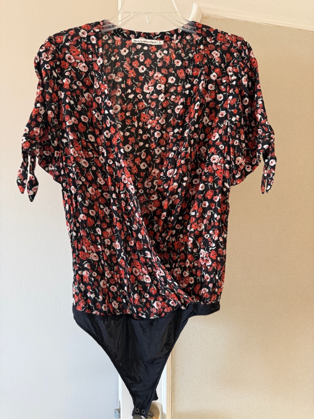 Abercrombie & Fitch Black Floral Wrap-Front Bodysuit